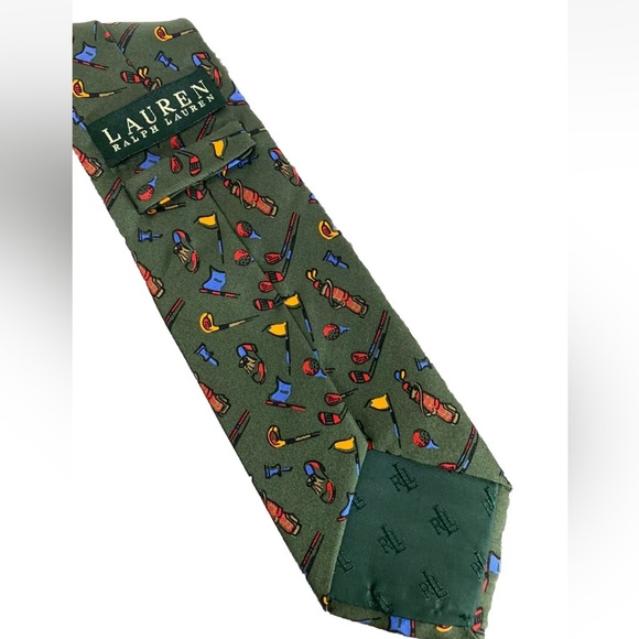 Lauren Ralph Lauren Mens Silk Necktie Golf Balls Clubs Tees Handmade Retro Sport - Picture 2 of 12